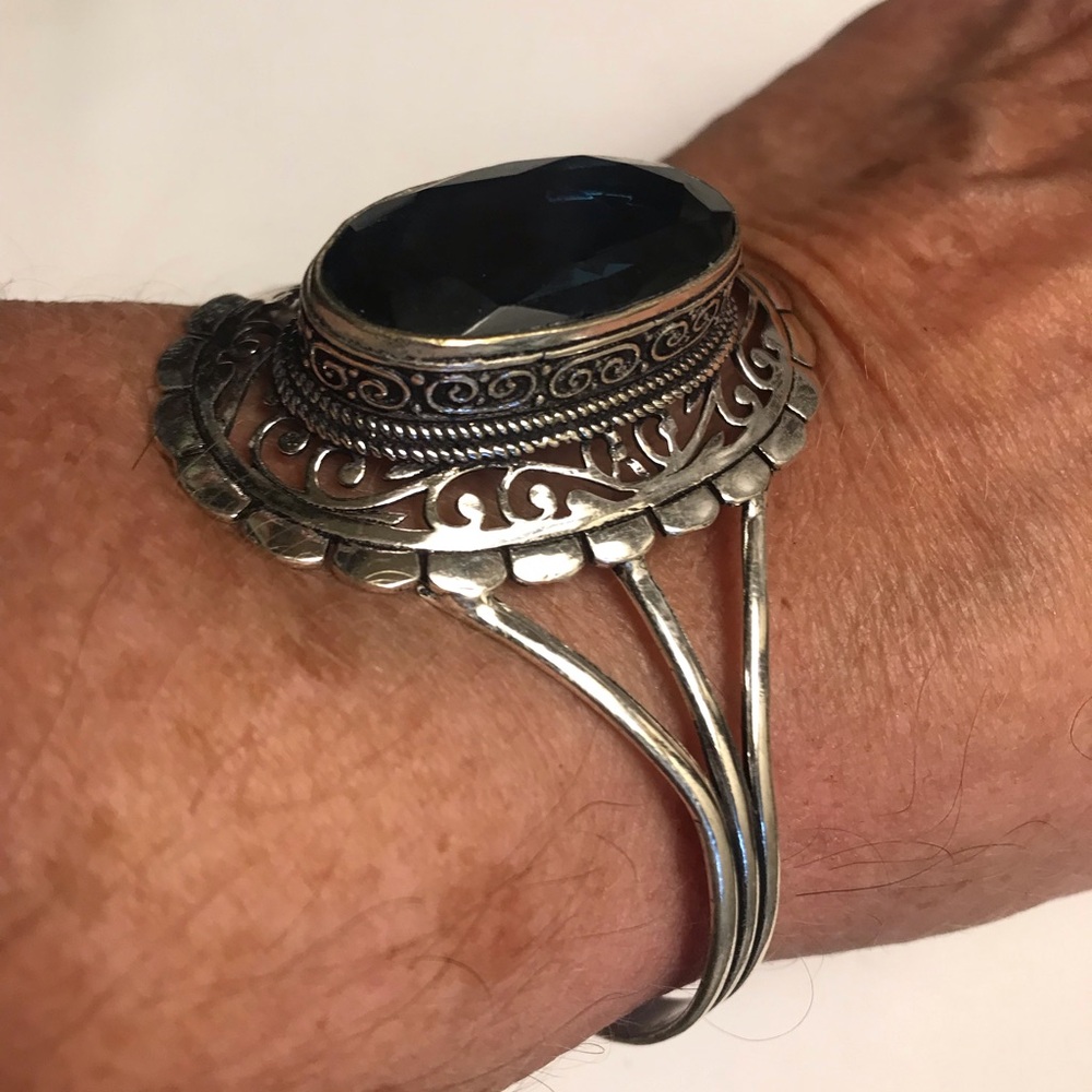 Tanzanite Stamped 925 Sterling Silver Cuff Bracelet - Picture 3 of 4